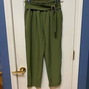 Grace Karen Women Career Pants Green High Elastic Waist Belted Straight Leg M
